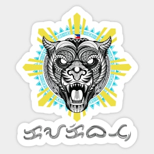 Philippine Sun Tribal line Art Tiger / Baybayin word Kaakibat (Affiliated/Association) Sticker